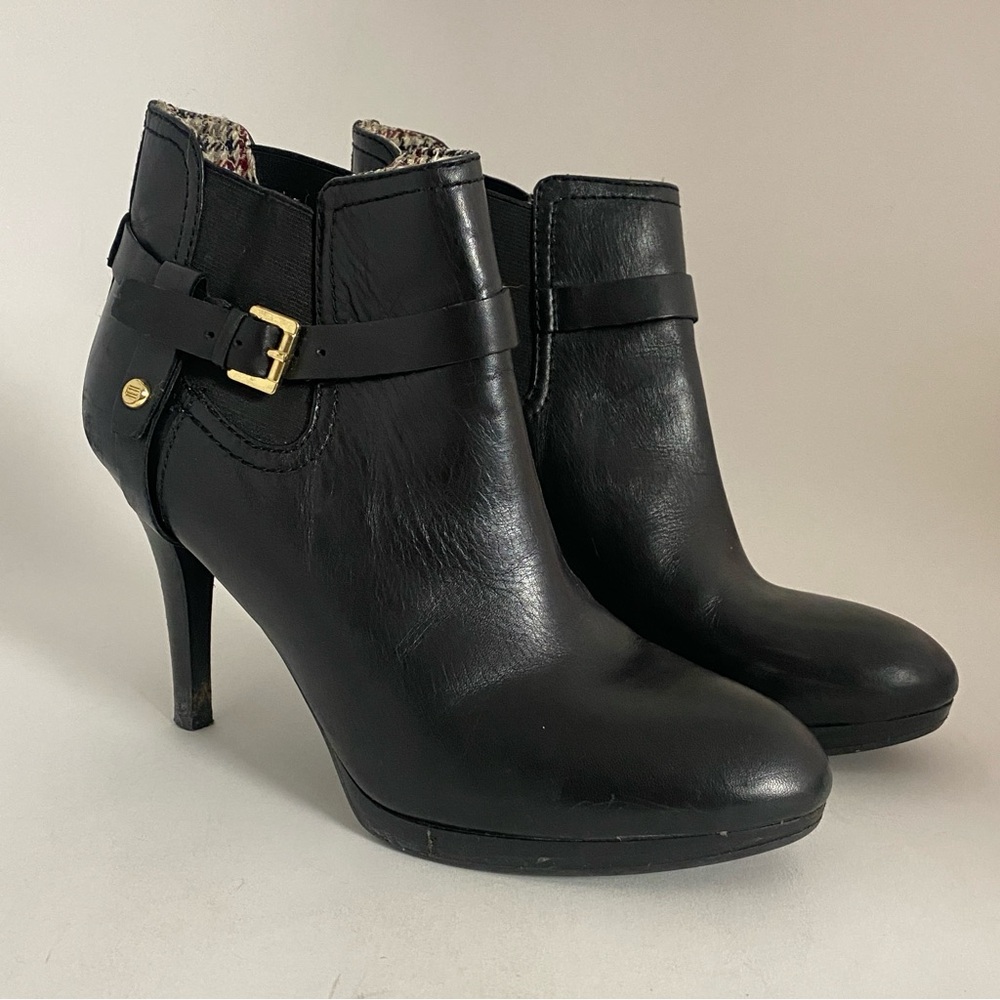 Tommy Hilfiger High Heels Boots Women’s size 9.5 Black Leather Buckle‎